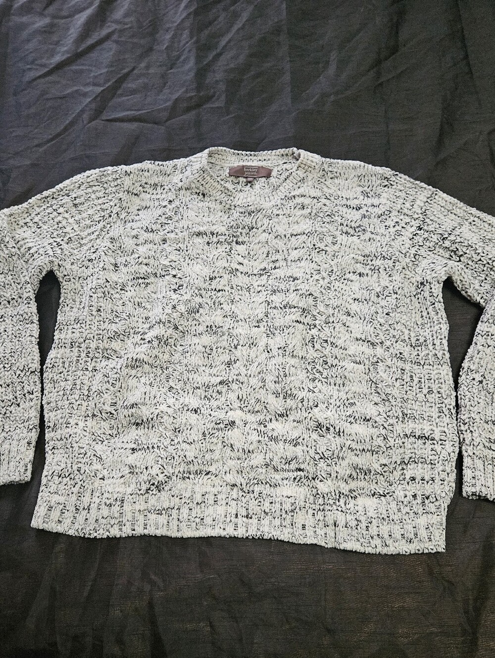 Women's Marled Crewneck Cable Knit Sweater - White/Black